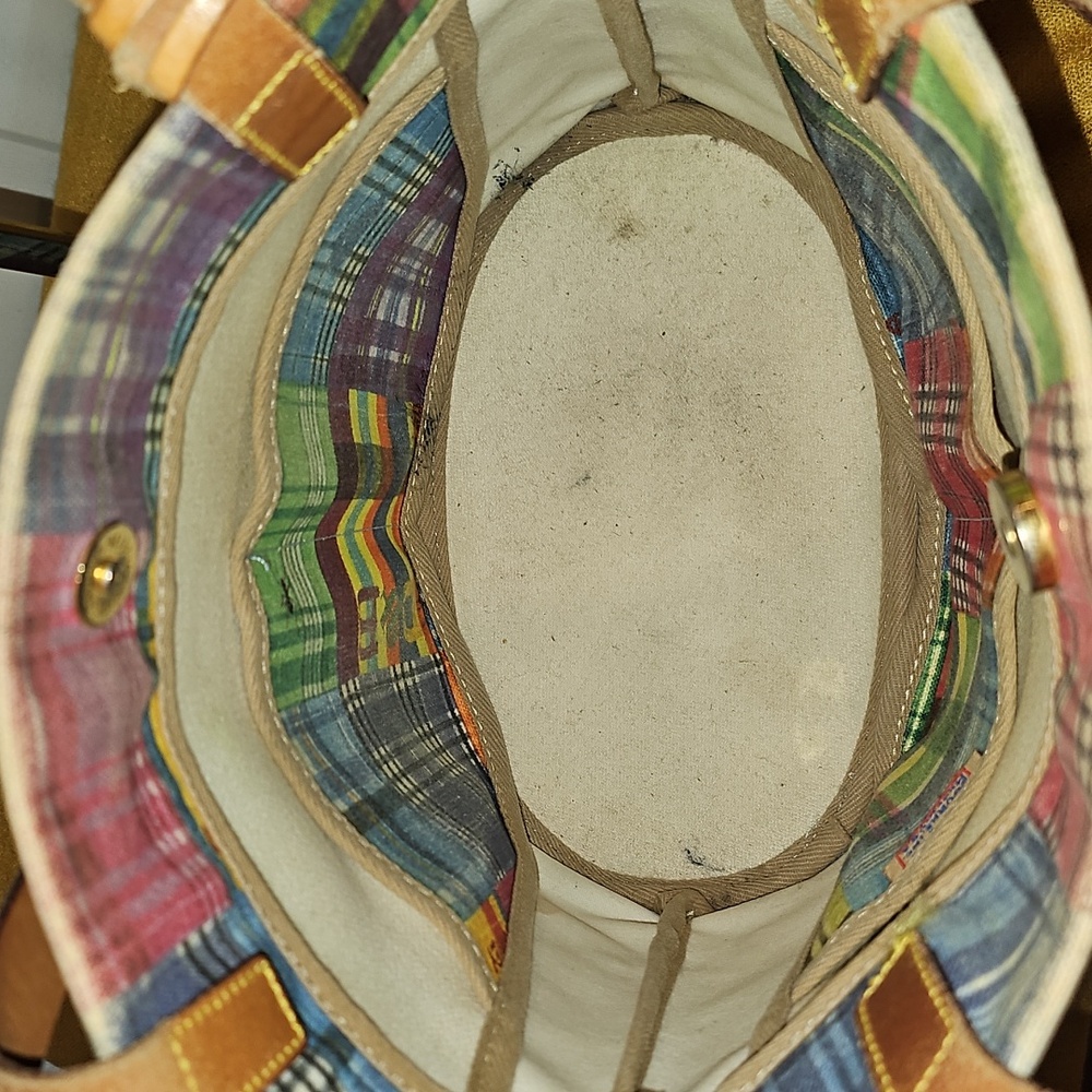 Dooney & Bourke Madras Plaid Picnic Ants Bucket Bag EUC - Picture 9 of 14
